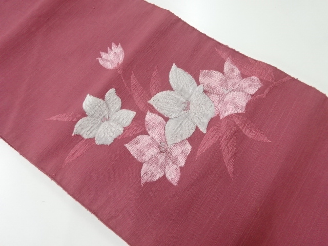 JAPANESE KIMONO / ANTIQUE NAGOYA OBI / SILK / HAND WOVEN TSUMUGI / FLOWERS